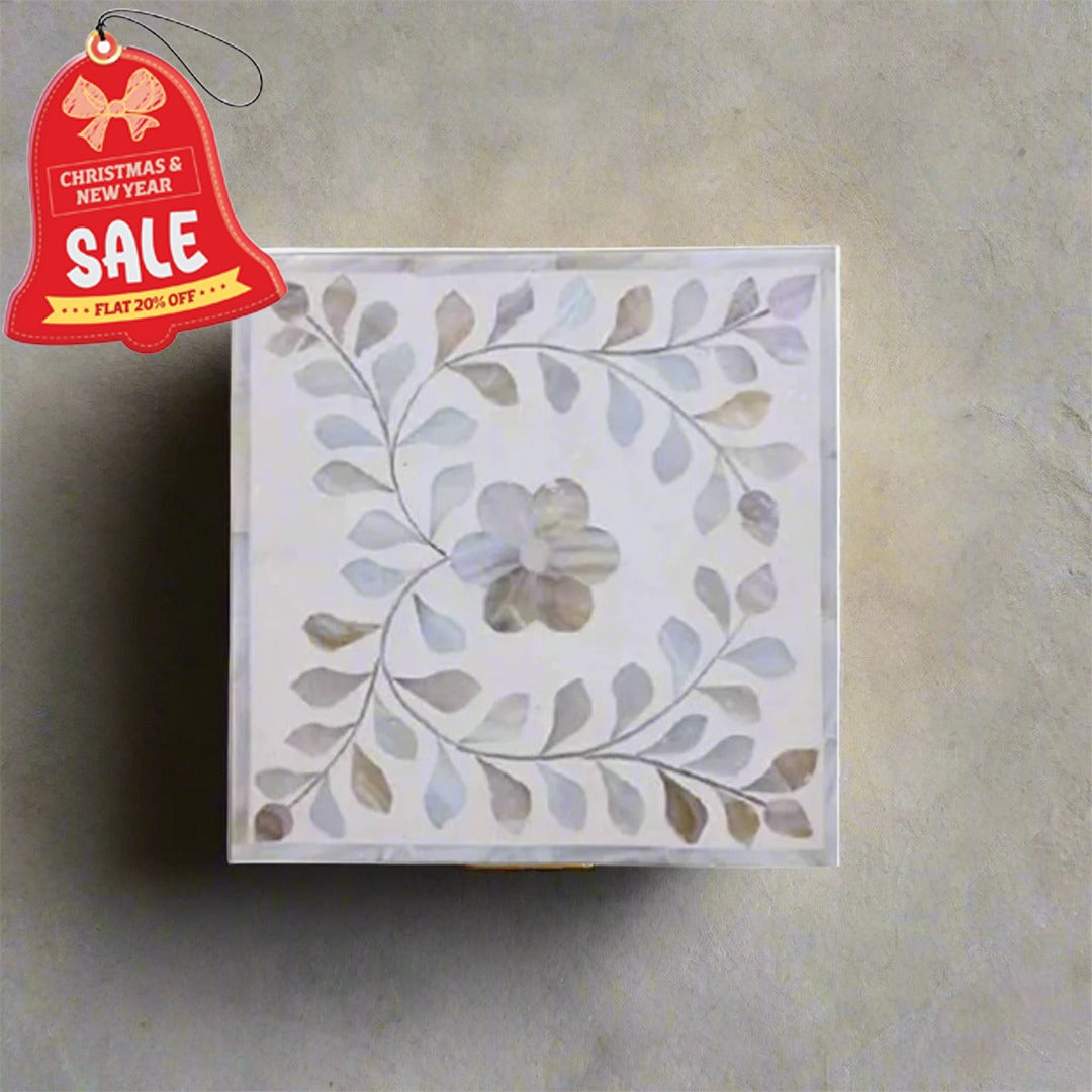 White mother of pearl inlay vintage antique personalized jewelry box for women