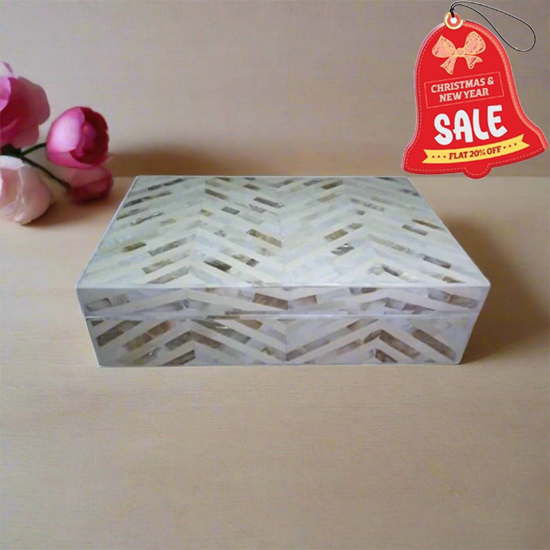 Handmade Customized Mother of Pearl Chevron Pattern Jewelry Box