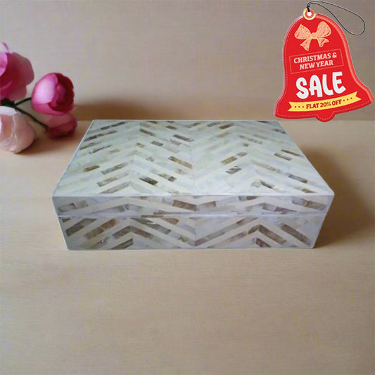 Handmade Customized Mother of Pearl Chevron Pattern Jewelry Box