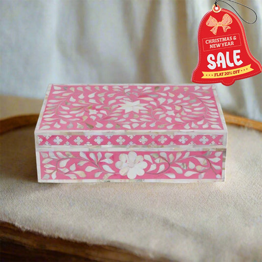 Customized Handmade Mother of Pearl Pink Color Floral Pattern Jewelry Box