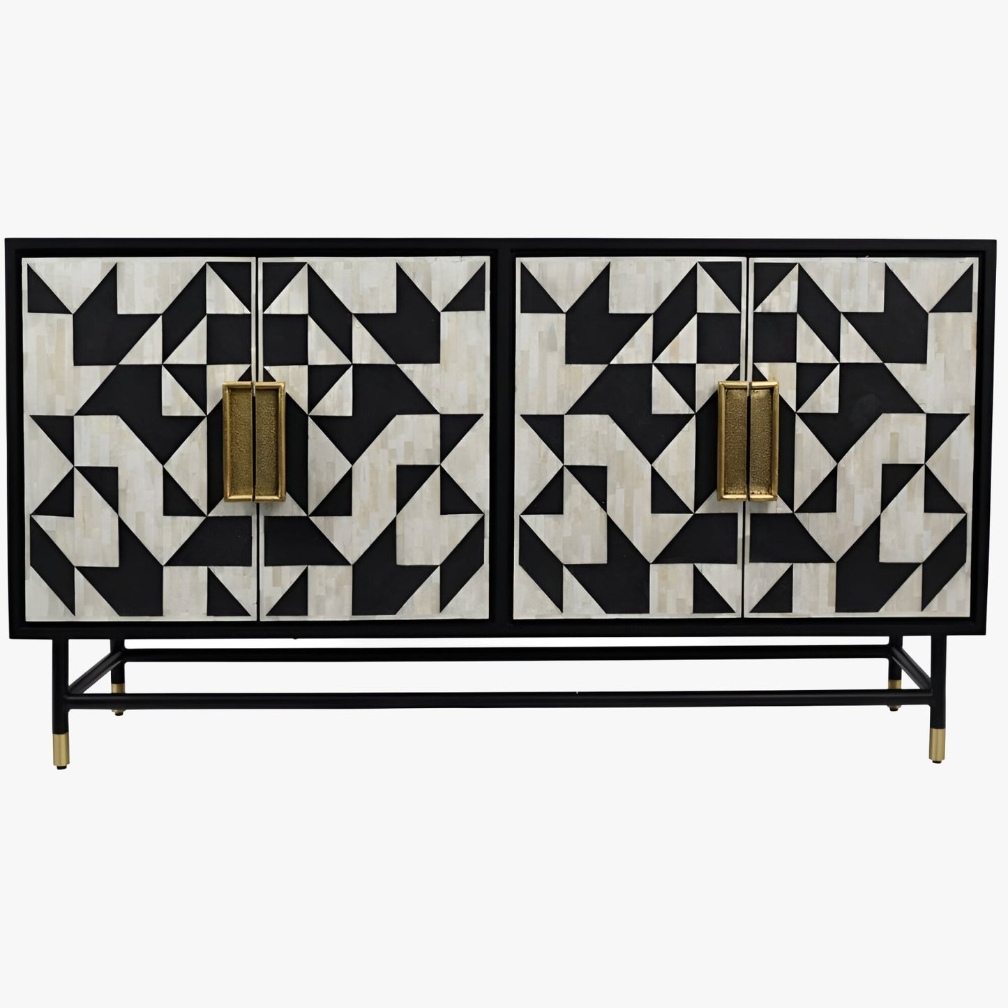 Beautifull Handmade Bone Inlay Geometric 4 Door Chest Of Drawers (Black)