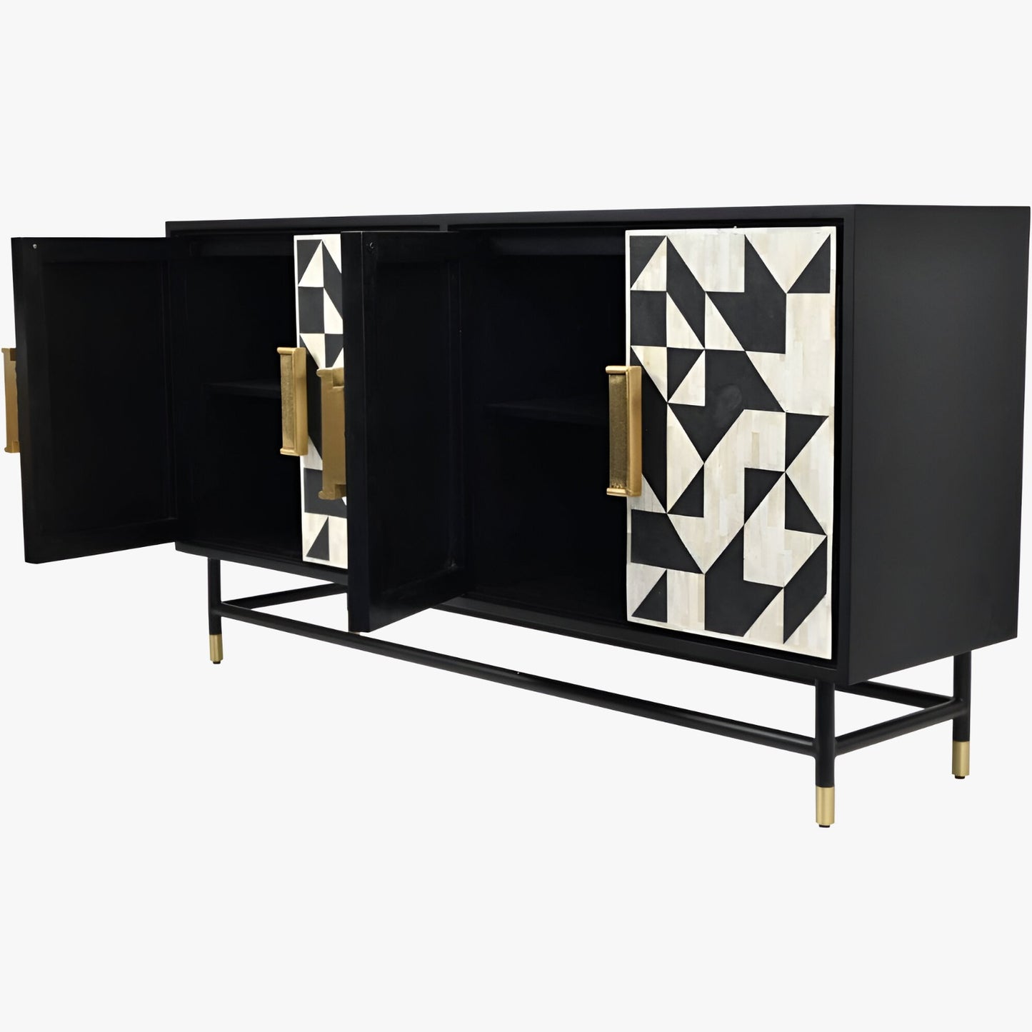 Beautifull Handmade Bone Inlay Geometric 4 Door Chest Of Drawers (Black)