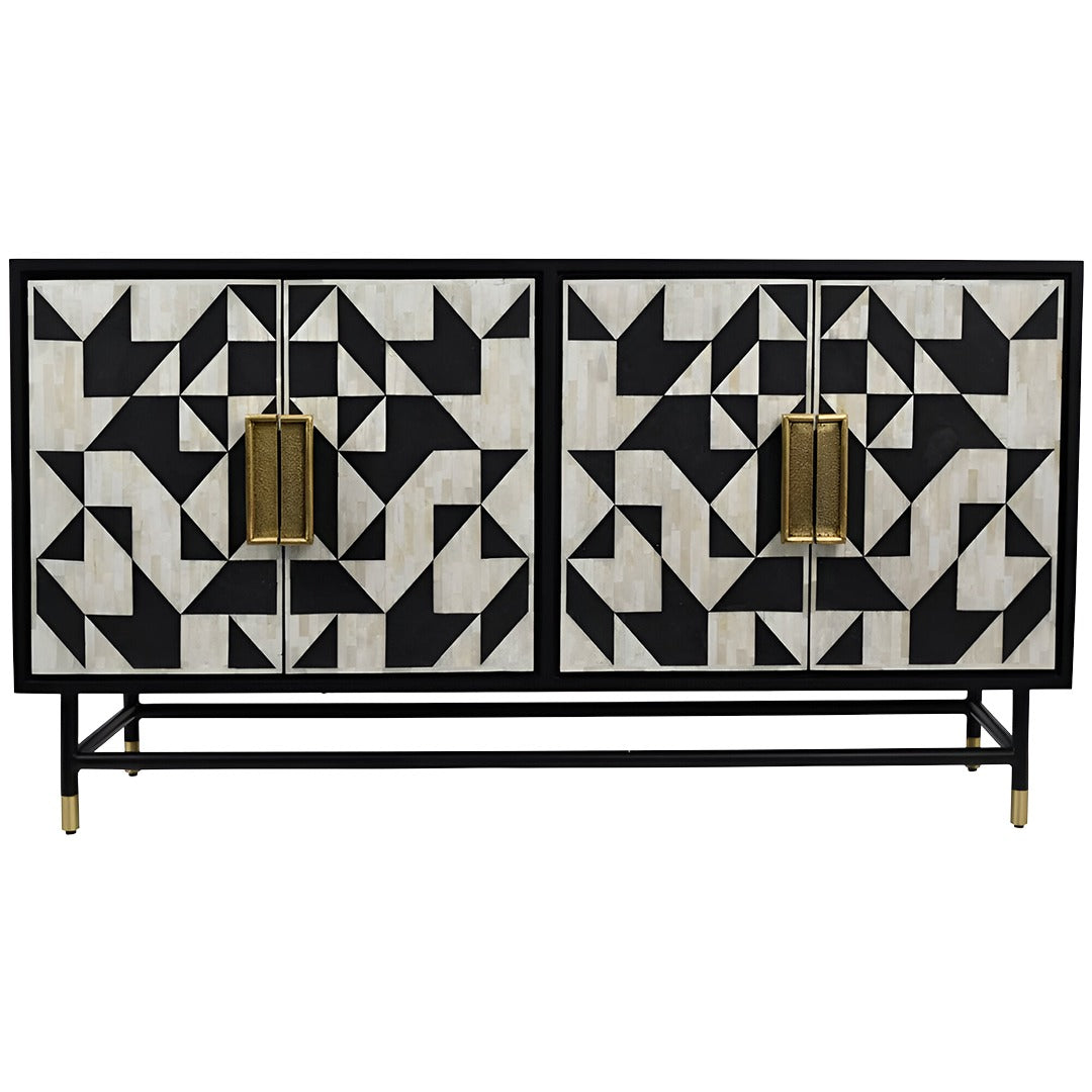 Beautifull Handmade Bone Inlay Geometric 4 Door Chest Of Drawers (Black)