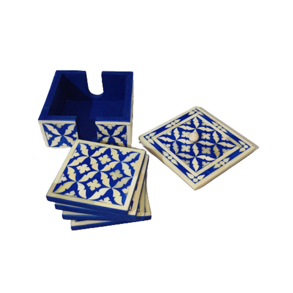 Handmade Customized Bone Inlay Geometric Pattern Set of 4 Tea Coaster