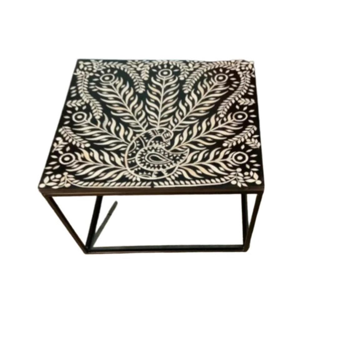 Handmade Bone Inlay Customized Peacock Pattern Coffee Table