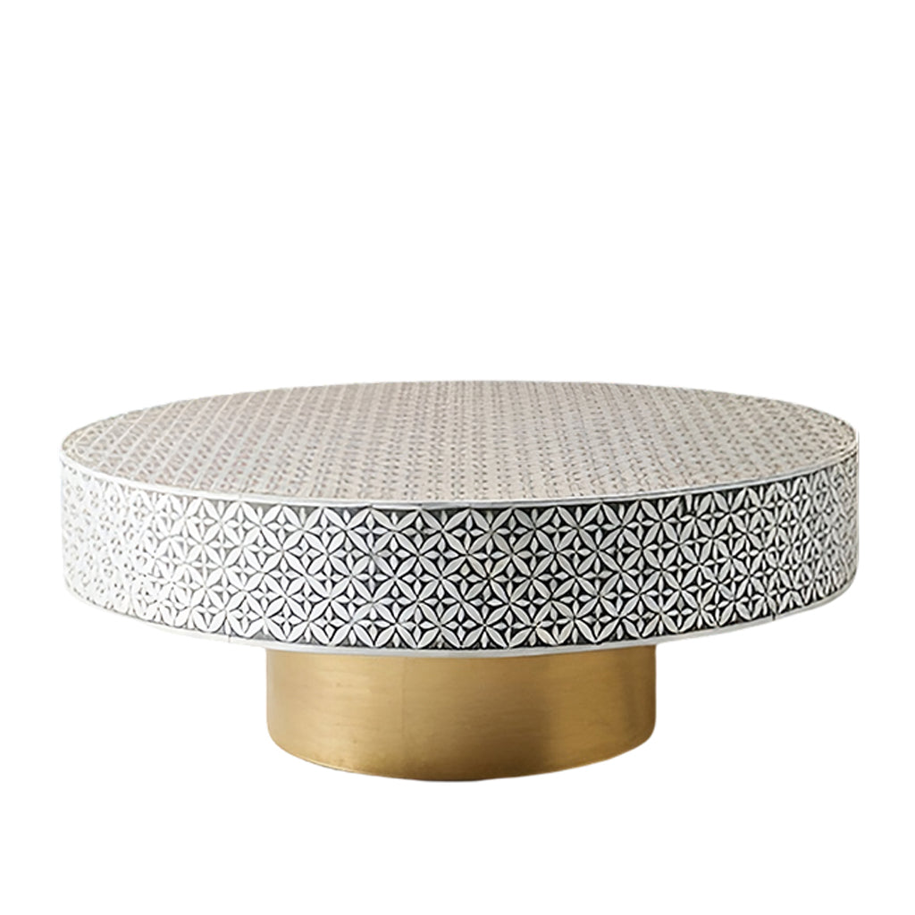 Handmade Mother of Pearl Star Pattern Round Coffee Table- Grey