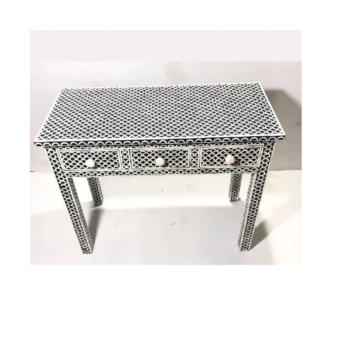 HANDMADE BLACK BONE INLAY CONSOLE TABLE IN FISH SCALE PATTERN FOR HOME AND OFFICE DECOR
