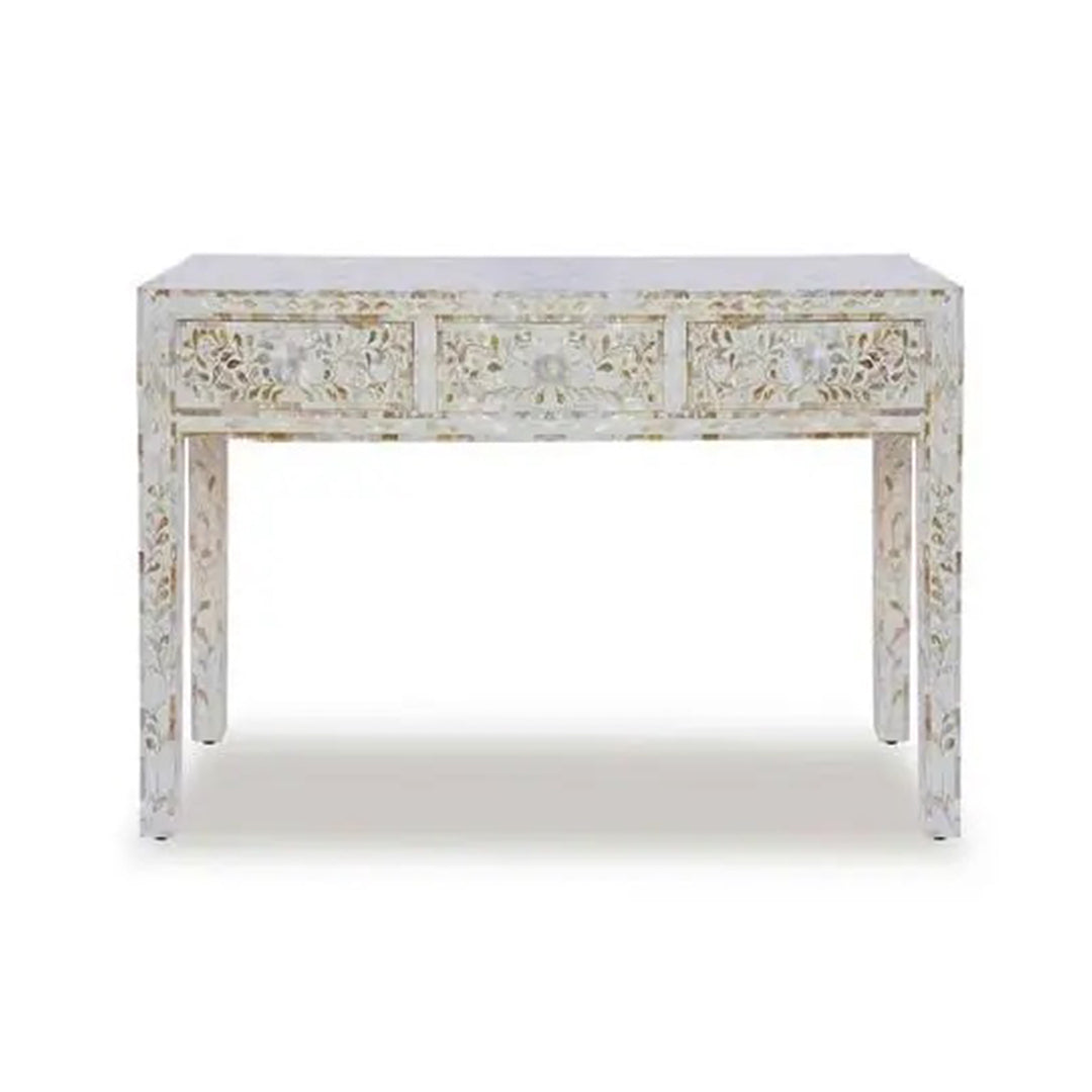 Handmade White mother of pearl vintage antique console table chest of drawer for home office