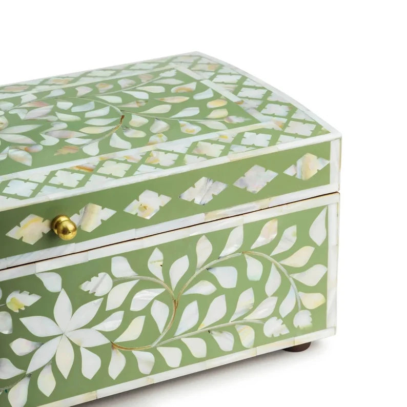 Handcrafted Mother of Pearl Inlay Decorative Jewelry Box Floral patterns