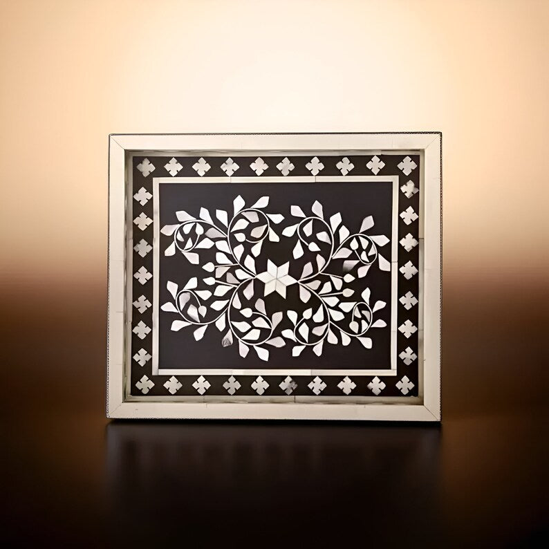 Handmade Customized  Rectangular Shape Bone Inlay Serving Tray