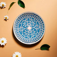 Handmade Customized Bone Inlay Round Serving Tray