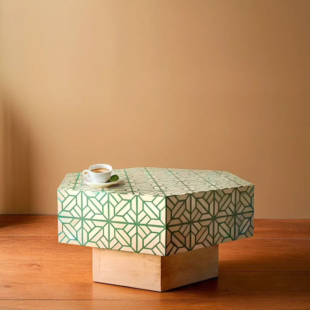 Handmade Bone Inlay Geometric Coffee Table