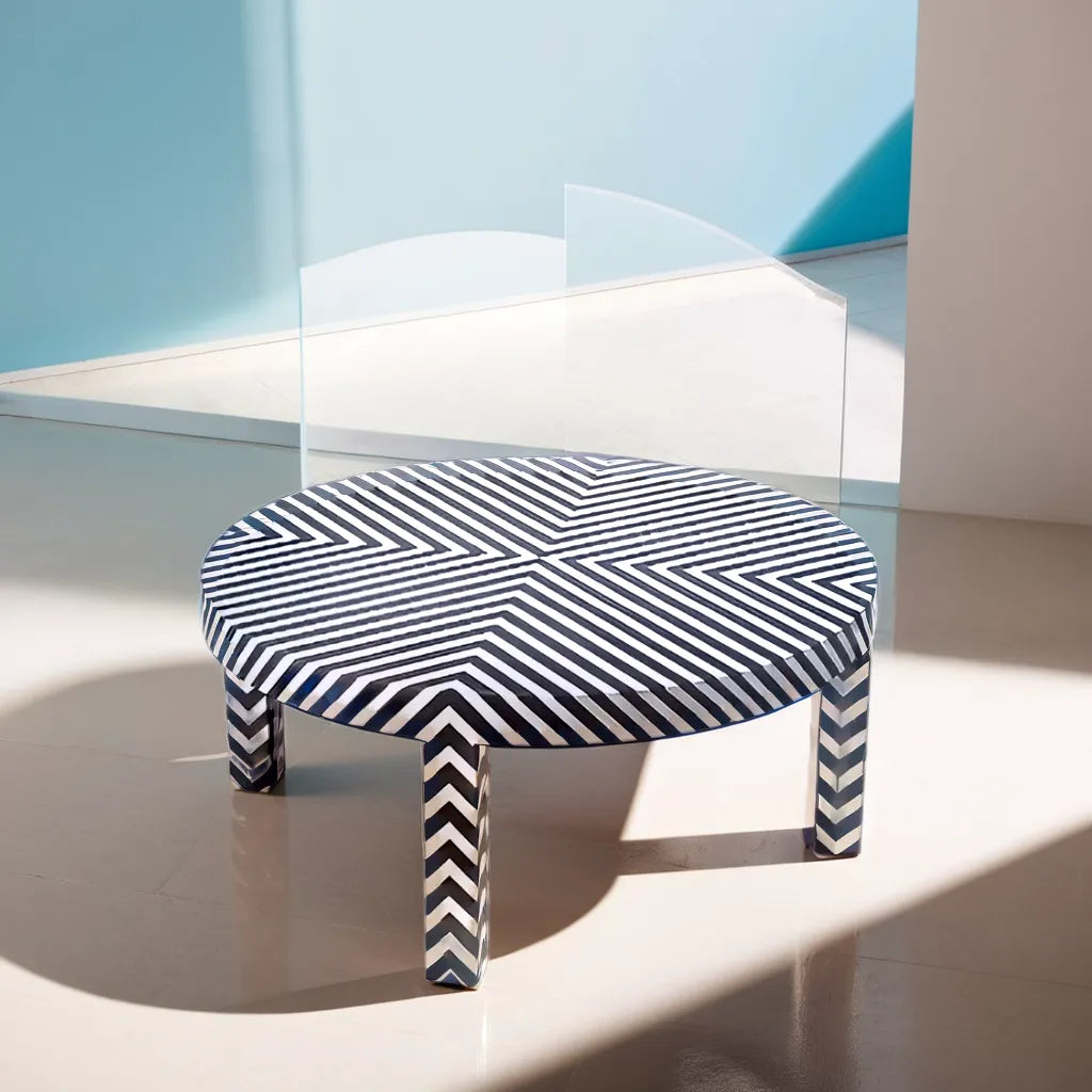 Handmade Customized Bone Inlay  Zebra Pattern  Coffee Table