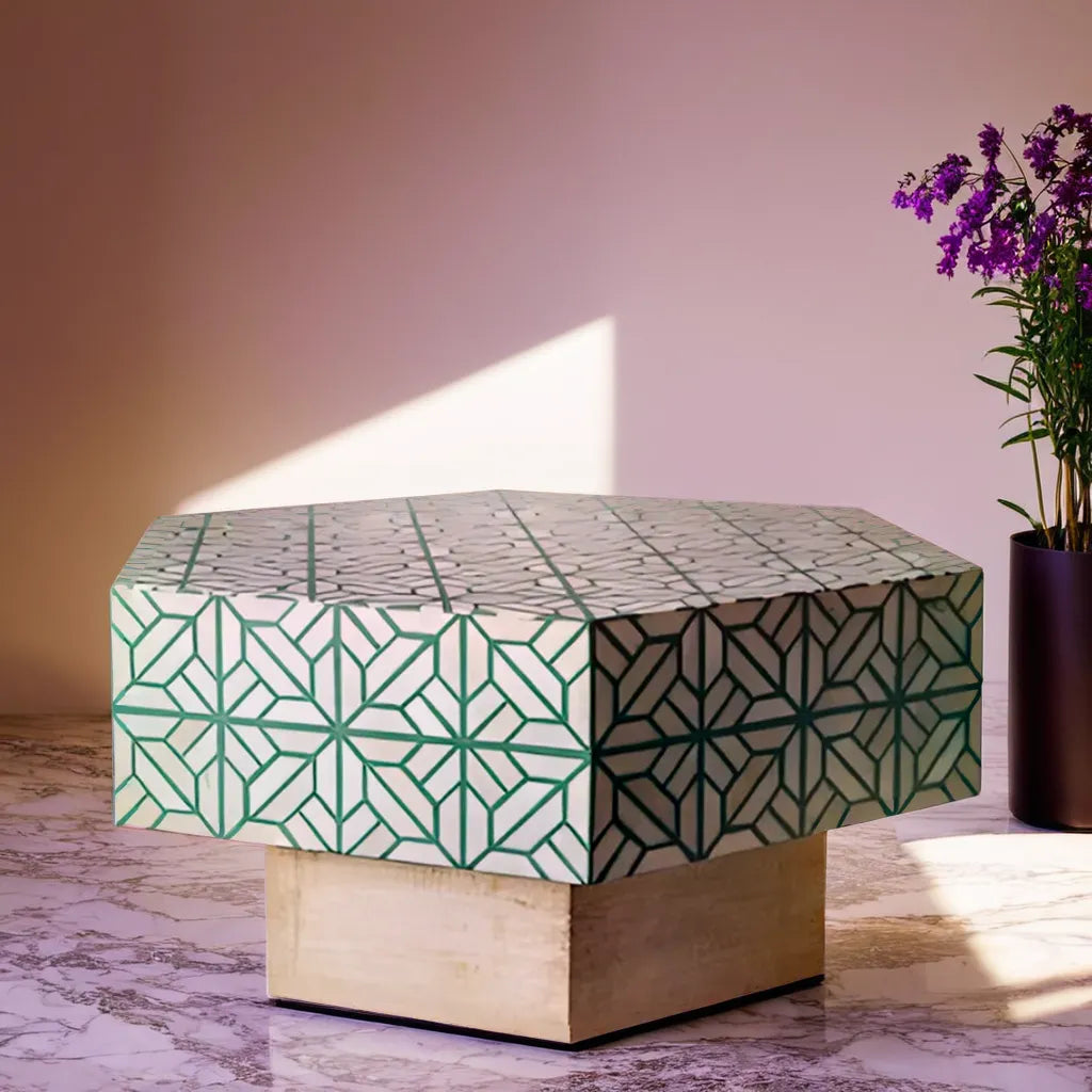 Handmade Bone Inlay Geometric Coffee Table