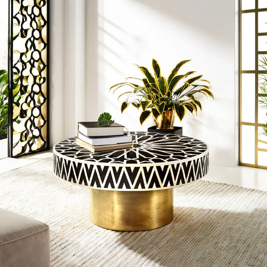 Geometric Moroccan Black Bone Inlay Coffee Table