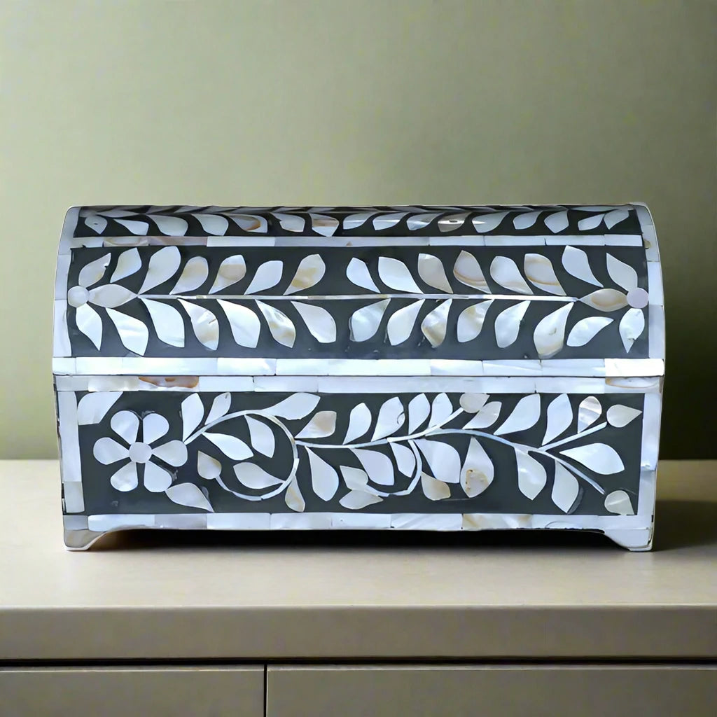 Beautiful Handmade Mother Of Pearl Jewelry Box- Floral