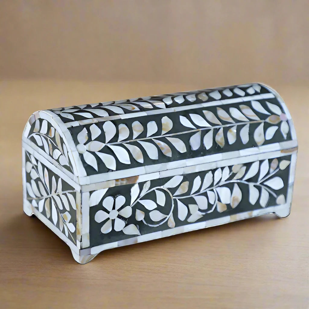 Beautiful Handmade Mother Of Pearl Jewelry Box- Floral