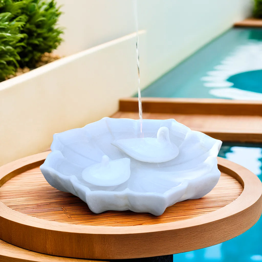 Decorative White Marble Bowl with Two Floating Ducks – Unique Decorative Home Accent