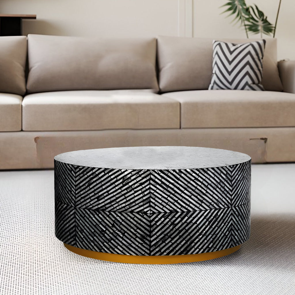 Handmade Mother of Pearl Round Coffee Table-BLACK