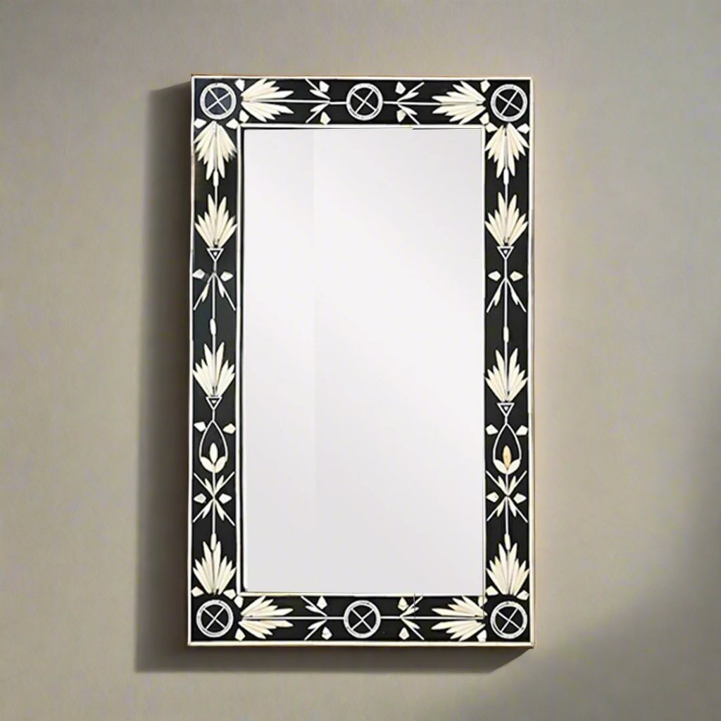 Handmade Bone Inlay Mirror Frame  Petal Pettren Black color