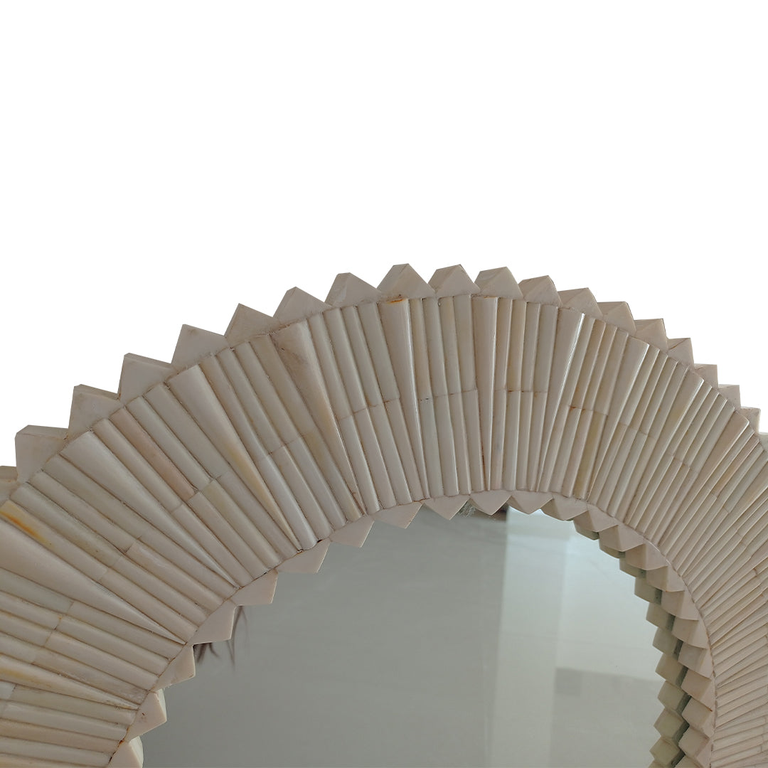 Handmade  Bone Inlay Round Mirror Frame- Triangle corners