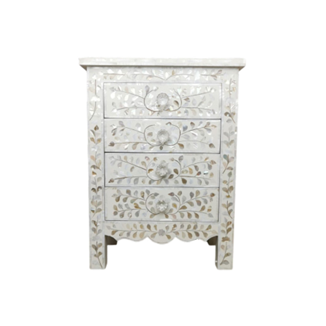 HANDMADE  CUSTOMIZED MOTHER OF PEARL FLORAL PATTREN BEDSIDE TABLE