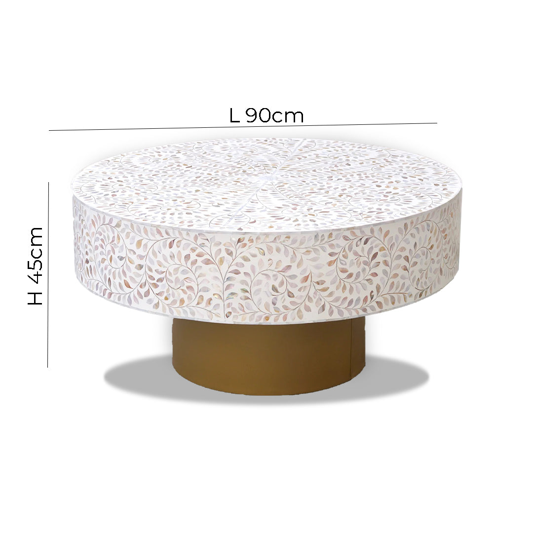 Handmade Customized Mother of Pearl Round Coffee Table- Floral
