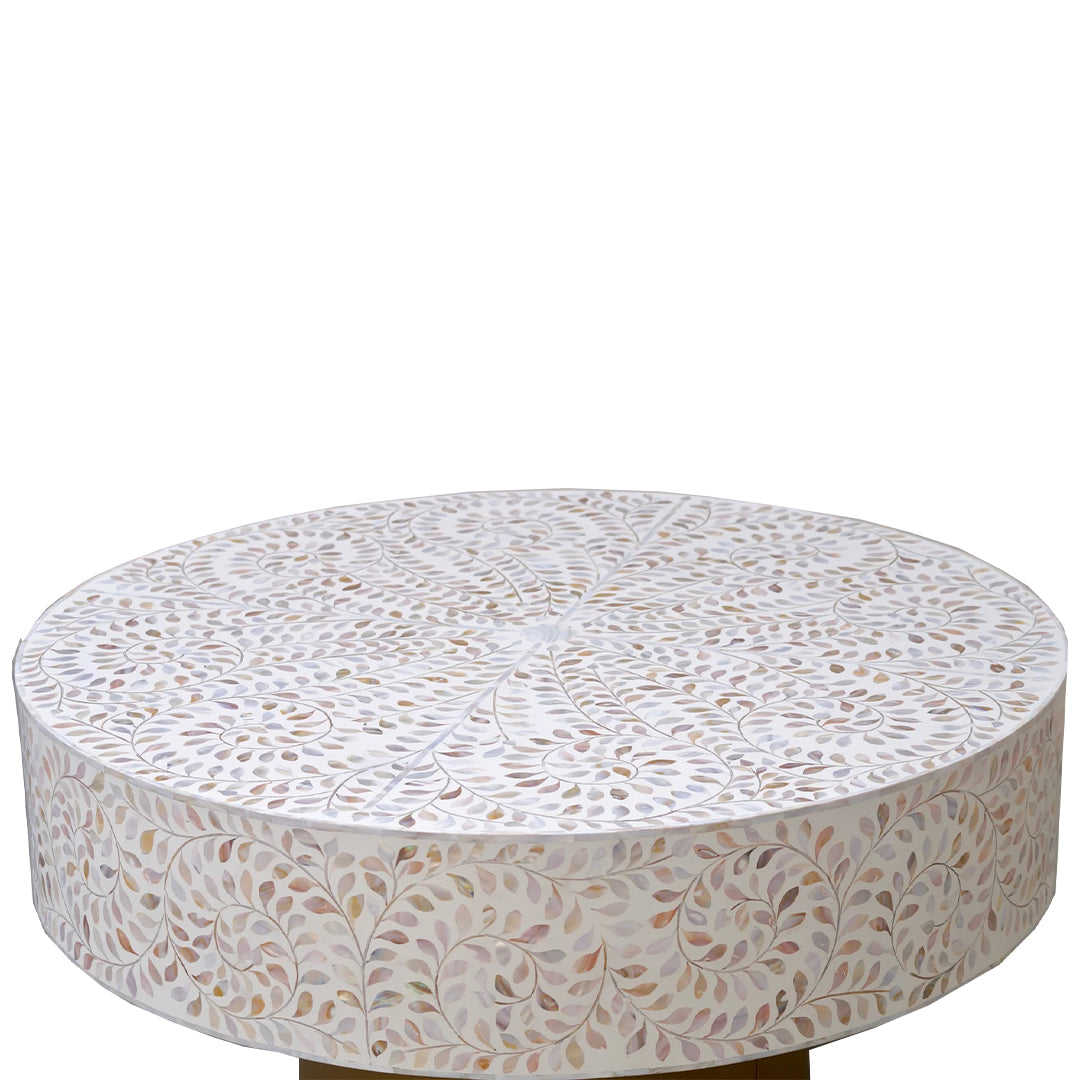 Handmade Customized Mother of Pearl Round Coffee Table- Floral