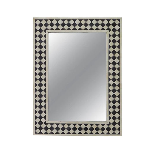 Bone Inlay Black & White Geometric Pattern Mirror Frame