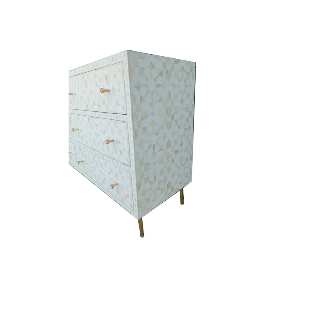 Bone Inlay Chest Of 6 Drawers, Moroccan Pattern