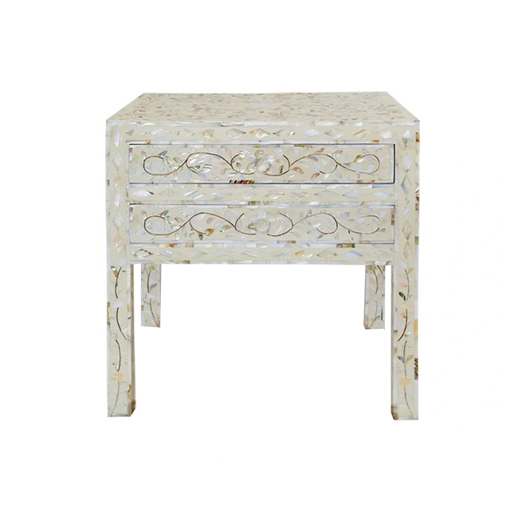 Handmade White mother of pearl personalized vintage bedside table for home