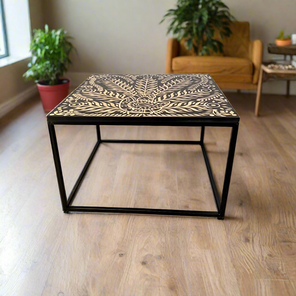 Handmade Bone Inlay Customized Peacock Pattern Coffee Table