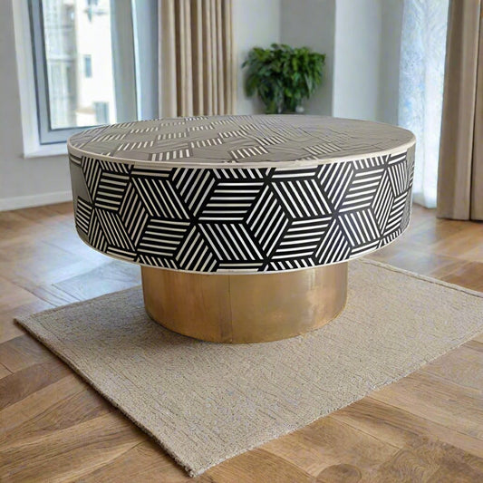 Customized Handmade Bone Inlay Round Coffee Table