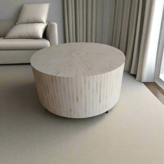 Handmade Customized Bone Inlay Round Coffee Table