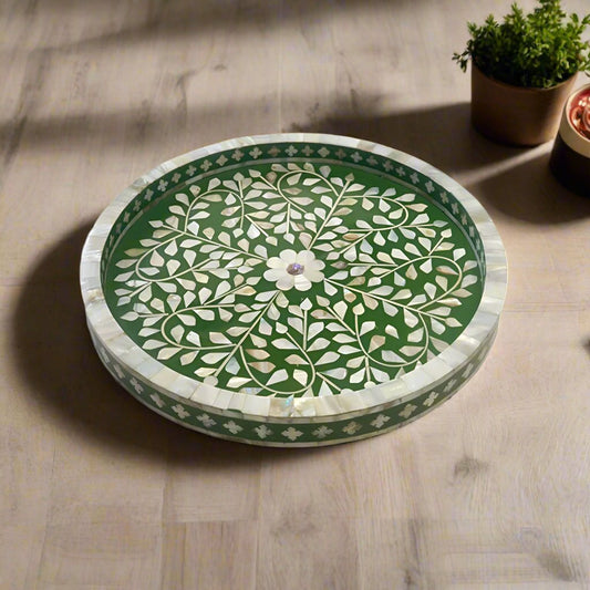 Handmade Customized Mother of Pearl Round Serving Tray