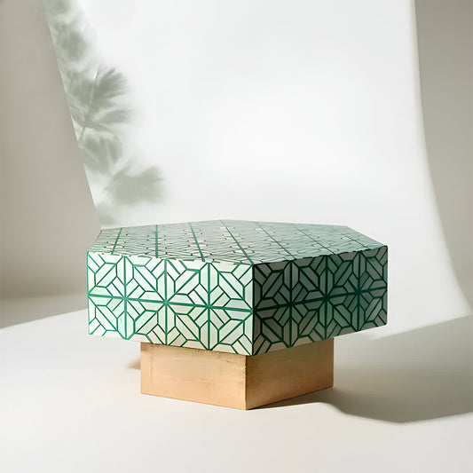 Bone Inlay Geometric Hexagonal Green Coffee Table