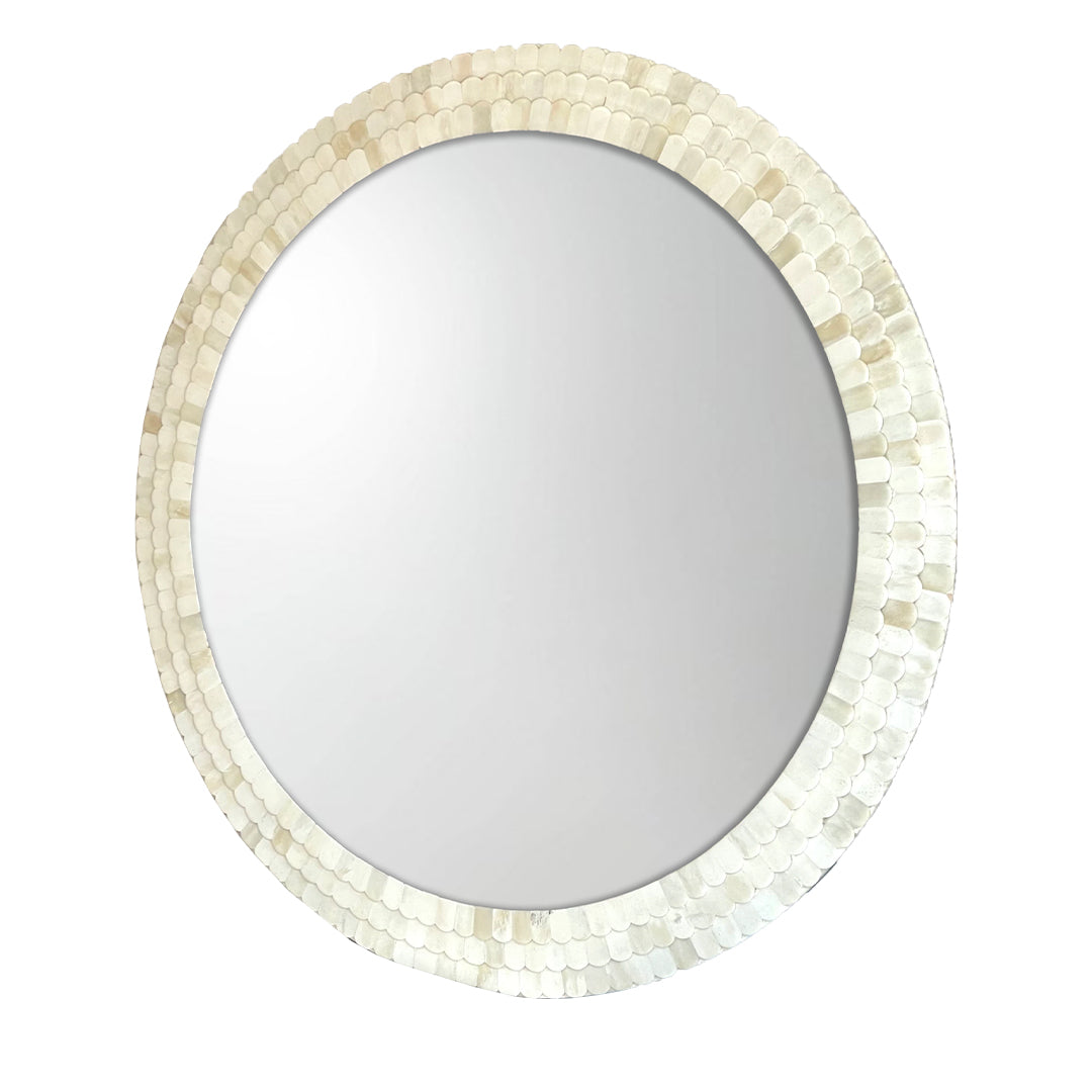 Handmade Scallop Bone Inlay Round Mirror Frame