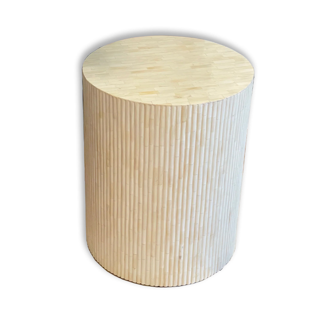 Handmade Customized Bone Inlay Round Stool- Fluted Pattern