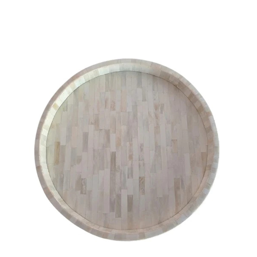 Handmade Customized Bone Inlay Round Decorative Serving Tray for Home & Office