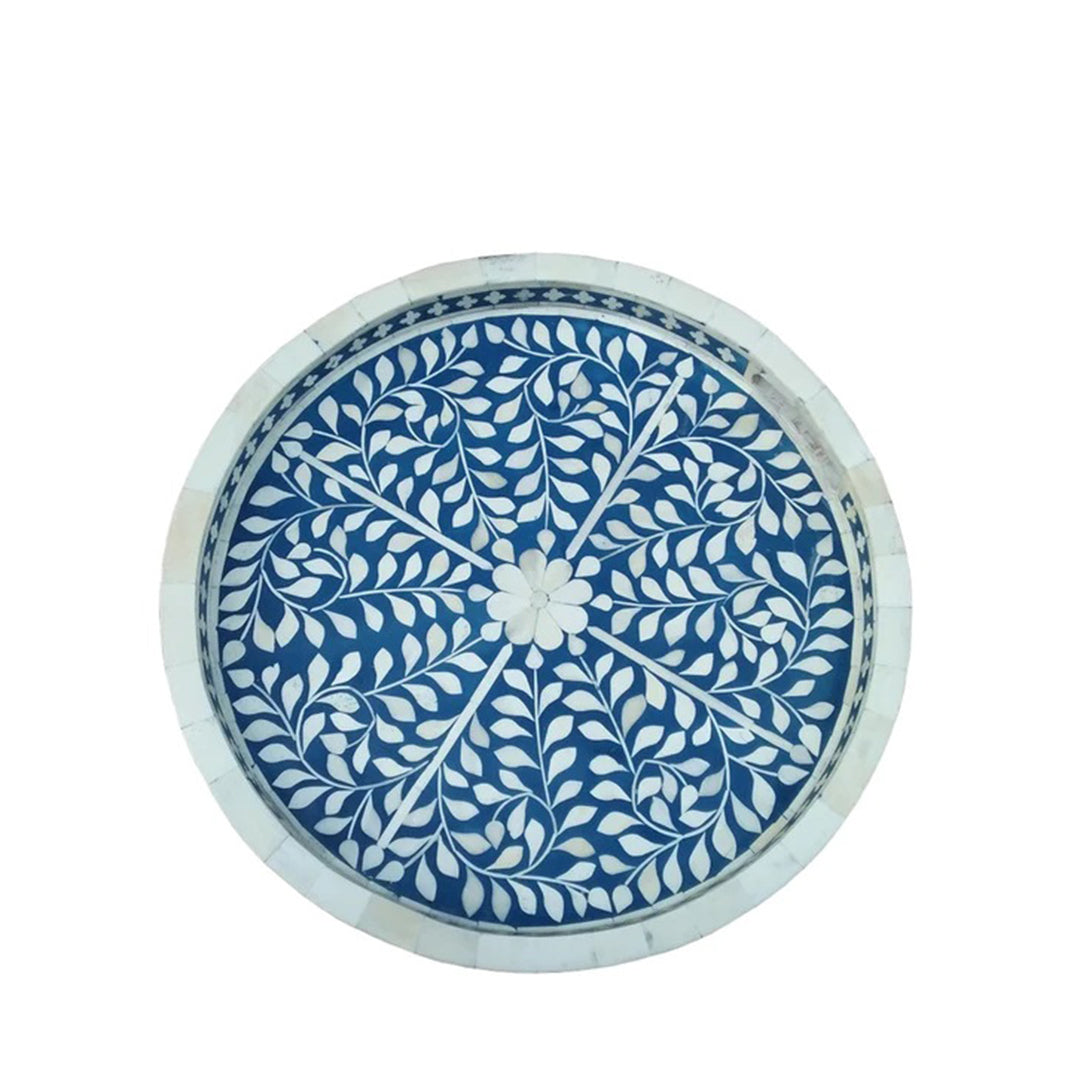 Handmade Customized Bone Inlay Round Decorative Serving Tray for Home & Office