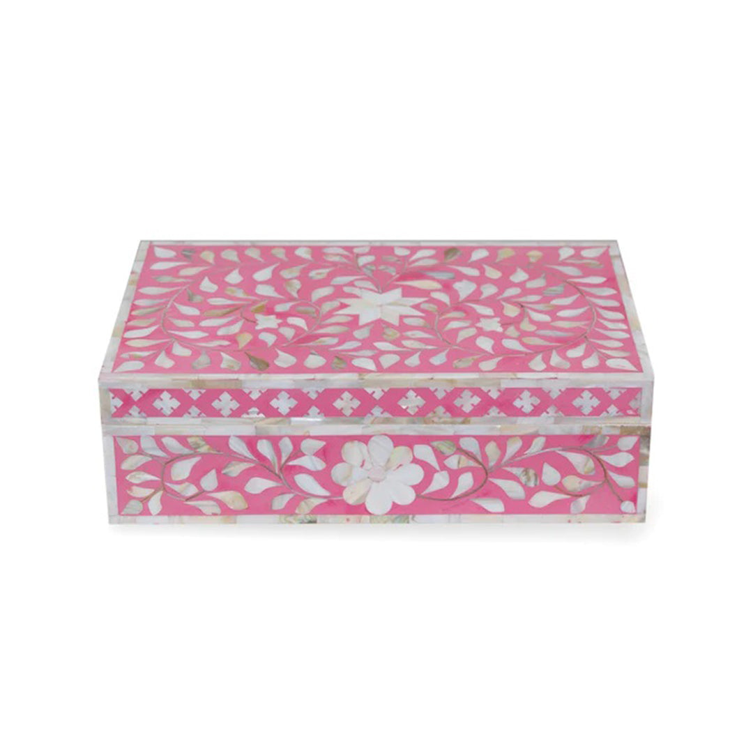Customized Handmade Mother of Pearl Pink Color Floral Pattern Jewelry Box