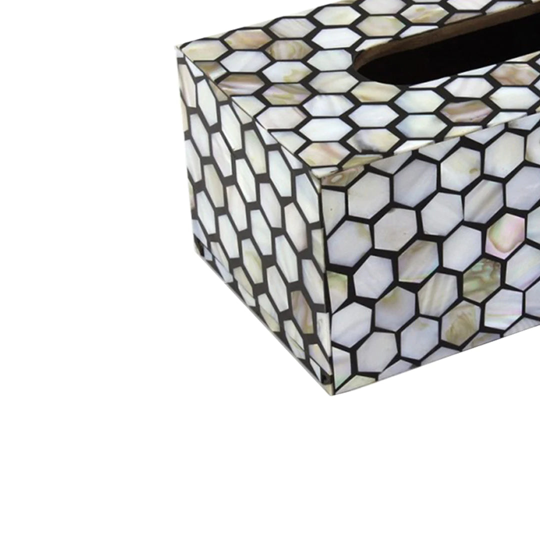 Handmade Mother of Pearl Tissue Box- Honeycomb