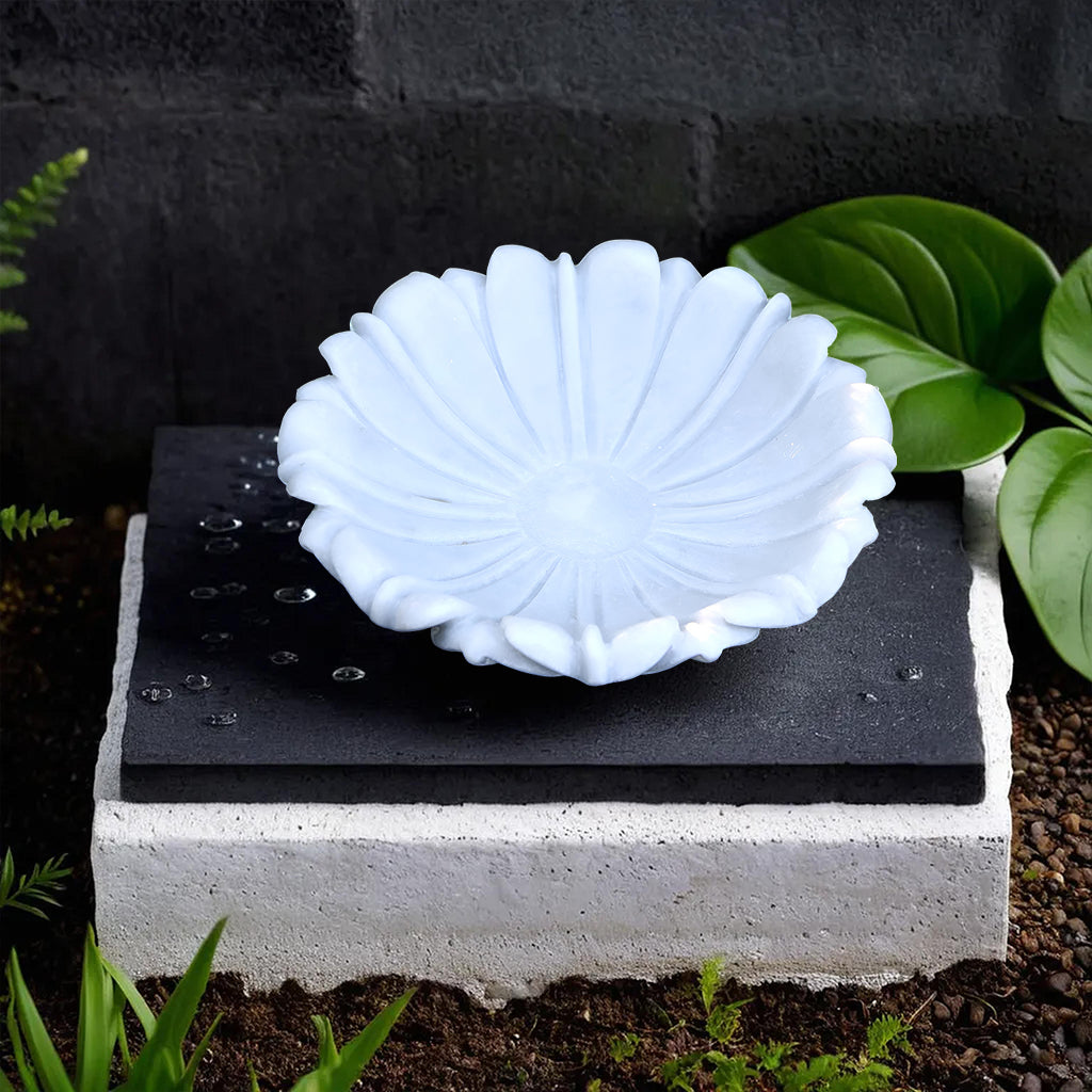 Decorative White Marble Ribbed Wave Ruffle Bowl Fruit Bowl for Home Decor