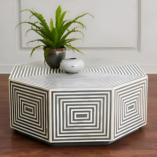 Bone Inlay Geometric Octagonal Coffee Table