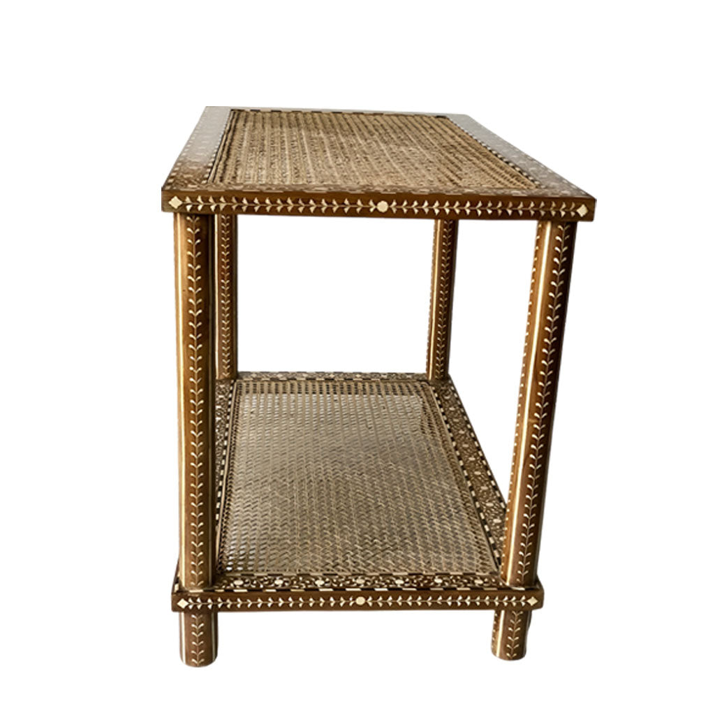 handmade Teak Wood Bone Inlay Pattern Stool