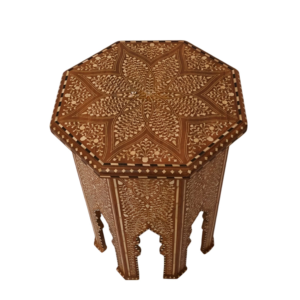 handmade Teak Wood Bone Inlay Pattern Stool