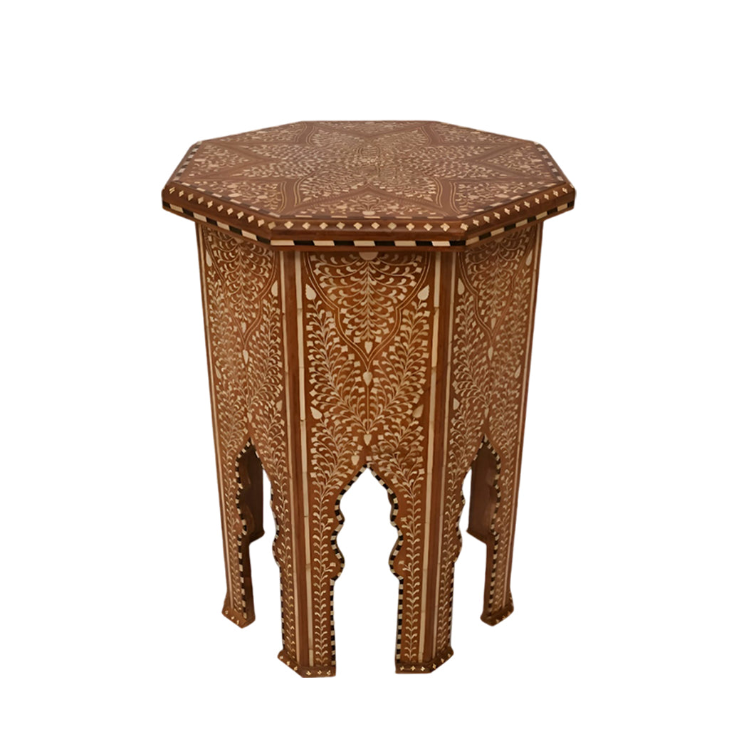 handmade Teak Wood Bone Inlay Pattern Stool