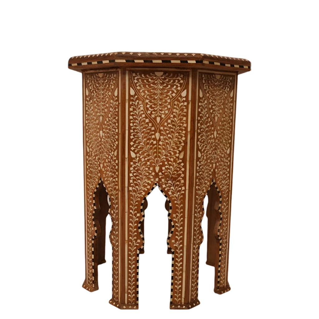 handmade Teak Wood Bone Inlay Pattern Stool