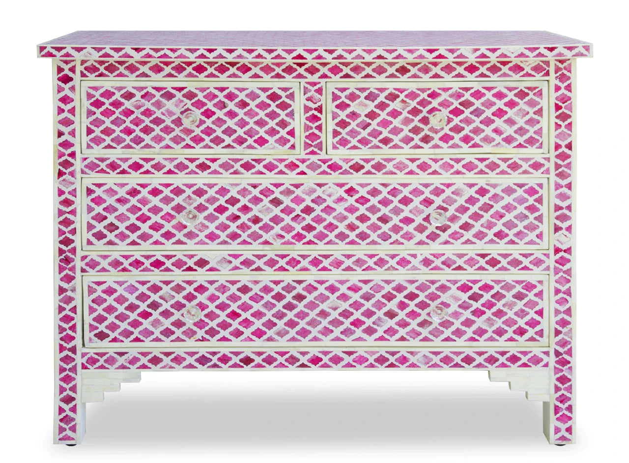 Bone Inlay Chest Of 4 Drawers , Eye Pattern In Pink