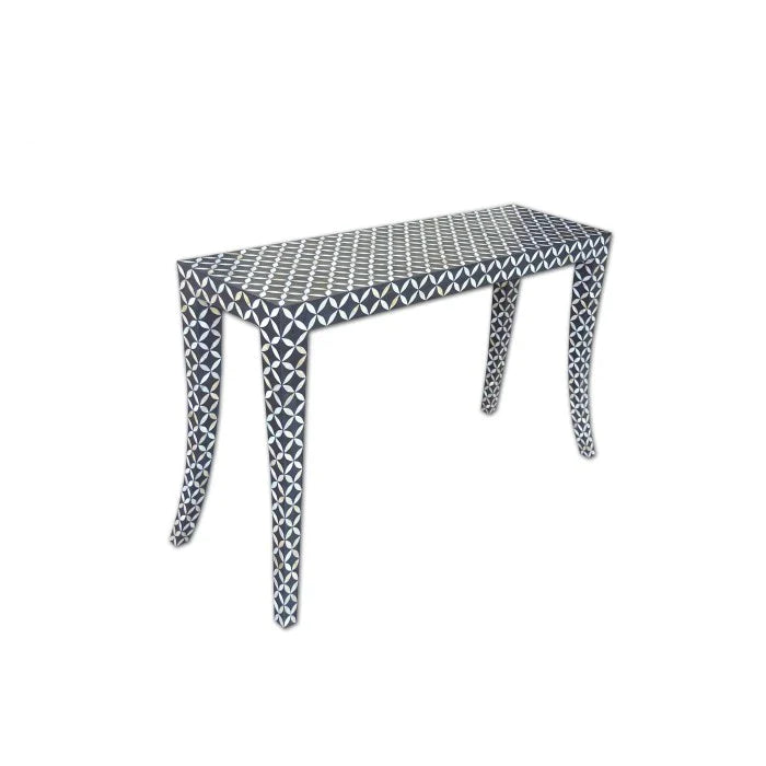 Handmade Mother of Pearl Black Geometric  Pattern Console Antique Vintage Table for Home and Living room